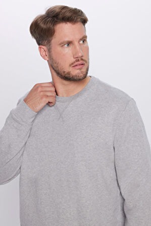 Unisex Oversize Geniş Kesim %100 Pamuk Basic Gri Bisiklet Yaka Sweatshirt