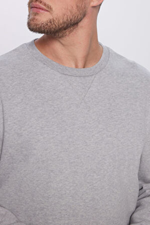 Unisex Oversize Geniş Kesim %100 Pamuk Basic Gri Bisiklet Yaka Sweatshirt