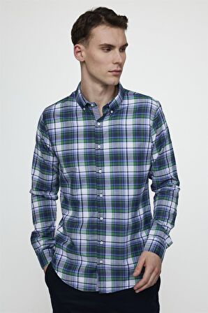 Tudors Slim Fit Uzun Kol Düğmeli Yaka Pamuklu Ekose Spor Erkek Çok Renkli Gömlek