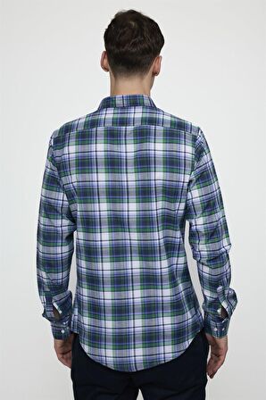 Tudors Slim Fit Uzun Kol Düğmeli Yaka Pamuklu Ekose Spor Erkek Çok Renkli Gömlek