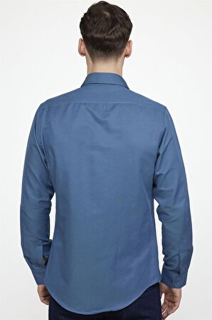 Tudors Slim Fit Pamuklu Kolay Ütü Düz Erkek Petrol Gömlek