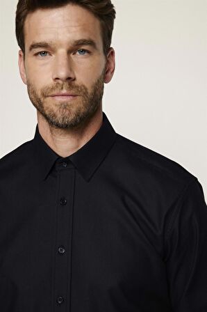 Modern Fit %100 Pamuk Armürlü Premium Erkek Siyah Gömlek