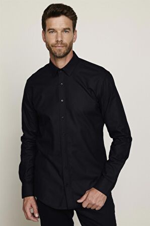 Modern Fit %100 Pamuk Armürlü Premium Erkek Siyah Gömlek