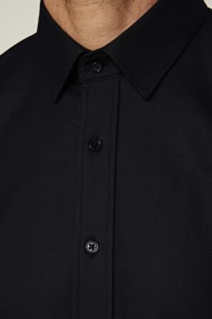 Modern Fit %100 Pamuk Armürlü Premium Erkek Siyah Gömlek