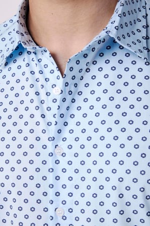 Slim Fit Likralı Baskılı Pamuklu Mavi Erkek Gömlek