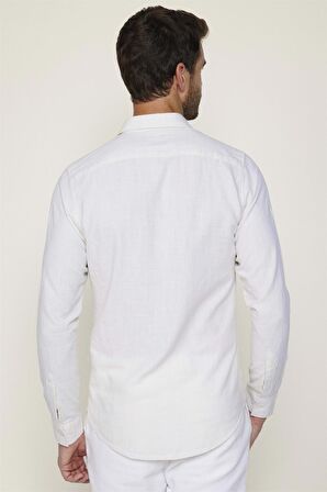 Slim Fit Pamuklu Keten Düz Yazlık Erkek Sarı Gömlek