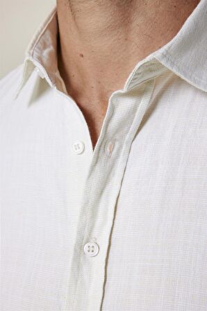 Slim Fit Pamuklu Keten Düz Yazlık Erkek Sarı Gömlek