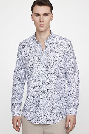 Tudors Slim Fit Baskılı Desenli Kolay Ütü Yaka Düğmeli Gömlek