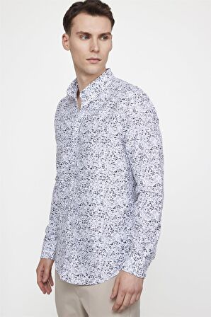 Tudors Slim Fit Baskılı Desenli Kolay Ütü Yaka Düğmeli Gömlek