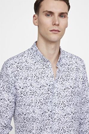 Tudors Slim Fit Baskılı Desenli Kolay Ütü Yaka Düğmeli Gömlek