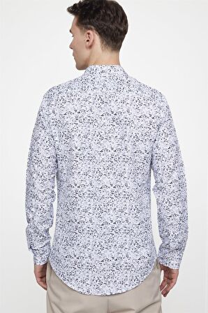 Tudors Slim Fit Baskılı Desenli Kolay Ütü Yaka Düğmeli Gömlek