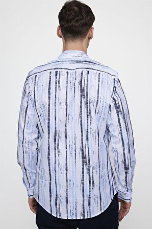 Tudors Slim Fit Uzun Kol Baskılı Yaka Biyeli Beyaz Gömlek