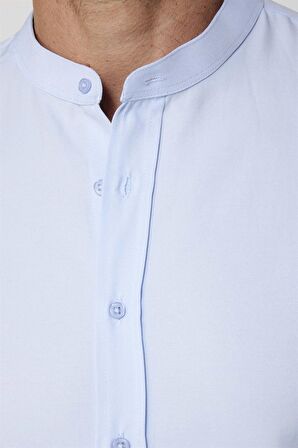 Slim Fit Hakim Yaka Pamuklu Kolay Ütü Erkek Mavi Gömlek
