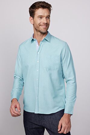 Klasik Fit Spor Yaka Armürlü Oxford Garnili Mint Erkek Gömlek 