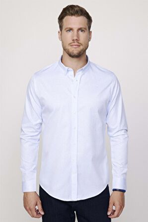 Slim Fit Pamuklu Kolay Ütü Desenli Erkek Mavi Gömlek