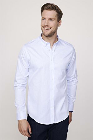 Slim Fit Pamuklu Kolay Ütü Desenli Erkek Mavi Gömlek
