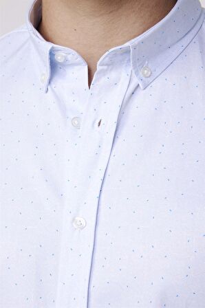 Slim Fit Pamuklu Kolay Ütü Desenli Erkek Mavi Gömlek