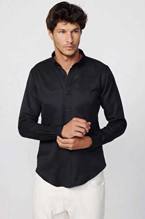 Slim Fit Uzun Kollu Düğmeli Yaka Pamuklu Kolay Ütü Düz Erkek Gömlek
