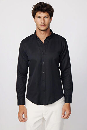 Slim Fit Uzun Kollu Düğmeli Yaka Pamuklu Kolay Ütü Düz Erkek Gömlek