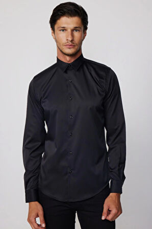 Slim Fit Uzun Kollu Likralı Düz Stretch Erkek Gömlek