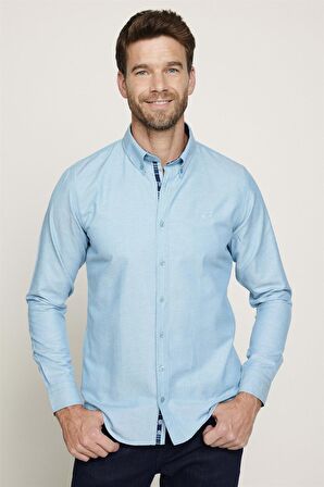 Slim Fit Pamuklu Kolay Ütü Düz Erkek Petrol Gömlek