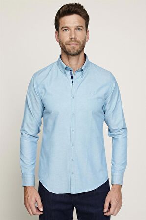 Slim Fit Pamuklu Kolay Ütü Düz Erkek Petrol Gömlek