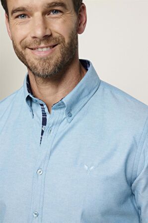 Slim Fit Pamuklu Kolay Ütü Düz Erkek Petrol Gömlek