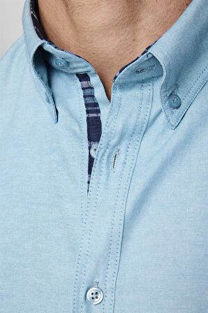 Slim Fit Pamuklu Kolay Ütü Düz Erkek Petrol Gömlek