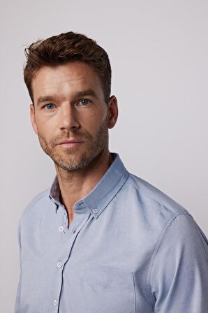 Klasik Fit Pamuklu Kolay Ütü Oxford Düz Gri Erkek Gömlek