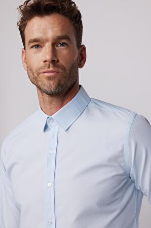 Slim Fit Pamuklu Kolay Ütü Mavi Erkek Gömlek
