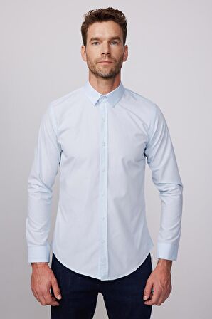 Slim Fit Pamuklu Kolay Ütü Mavi Erkek Gömlek
