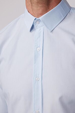 Slim Fit Pamuklu Kolay Ütü Mavi Erkek Gömlek