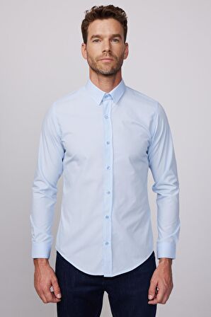 Slim Fit Pamuklu Kolay Ütü Mavi Erkek Gömlek