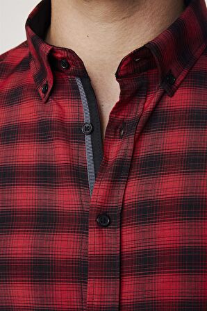 Slim Fit Kareli Pamuklu Kolay Ütü Erkek Gömlek