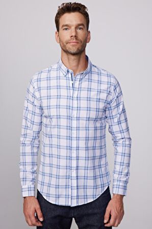 Slim Fit Kareli Pamuklu Kolay Ütü Erkek Gömlek