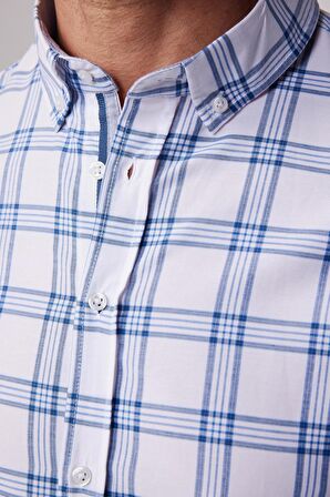 Slim Fit Kareli Pamuklu Kolay Ütü Erkek Gömlek