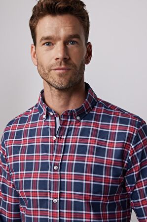 Slim Fit Kareli Pamuklu Kolay Ütü Erkek Gömlek