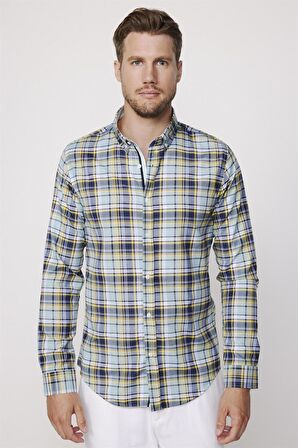 Slim Fit Kareli Pamuklu Kolay Ütü Erkek Gömlek