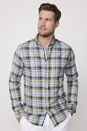 Slim Fit Kareli Pamuklu Kolay Ütü Erkek Gömlek