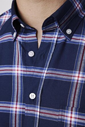 Klasik Fit Düğmeli Yaka Küçük Kareli Pamuklu Erkek Gömlek