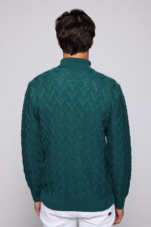 Slim Fit Dar Kesim Tam Balıkçı Yaka Desenli Erkek Triko Kazak