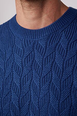 Slim Fit Bisiklet Yaka  Desenli Lacivert Erkek Kazak