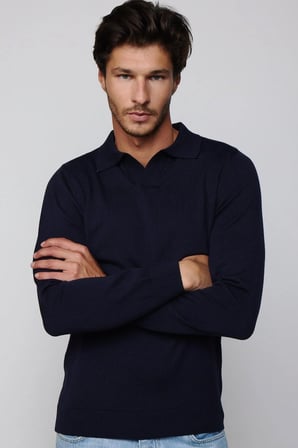 Erkek Standart Fit Normal Kesim Polo V Yaka Lacivert Triko Kazak