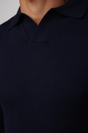 Erkek Standart Fit Normal Kesim Polo V Yaka Lacivert Triko Kazak