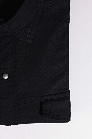 Büyük Beden Uzun Kollu Yıkamalı Çift Cepli Armürlü Denim Kot Siyah Erkek Gömlek