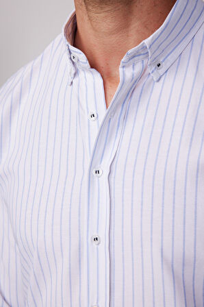 Slim Fit Uzun Kollu Çizgili Yaka Düğmeli Erkek Gömlek