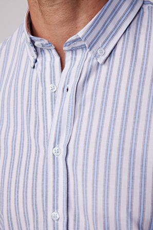 Slim Fit Uzun Kol Çizgili Yaka Düğmeli Erkek Gömlek