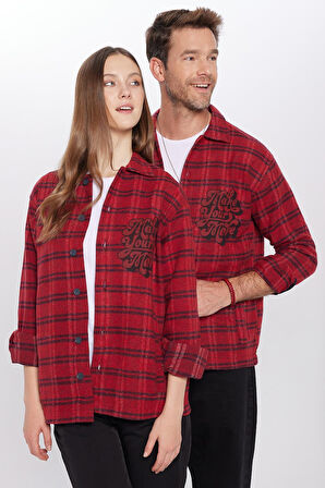 Unisex Relax Fit Rahat Kesim Uzun Kollu Çift Cepli Kareli Kışlık Oduncu Apaş Yaka Gömlek