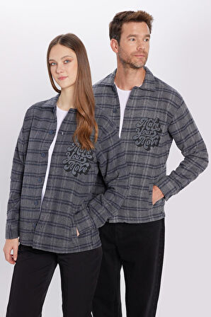 Unisex Relax Fit Rahat Kesim Uzun Kollu Çift Cepli Kareli Kışlık Oduncu Apaş Yaka Gömlek