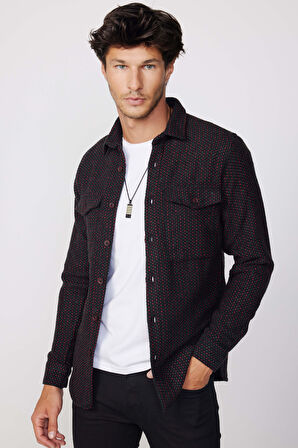 Erkek Slim Fit Dar Kesim Uzun Kollu Çizgili Çift Cepli Kışlık Oduncu Gömlek